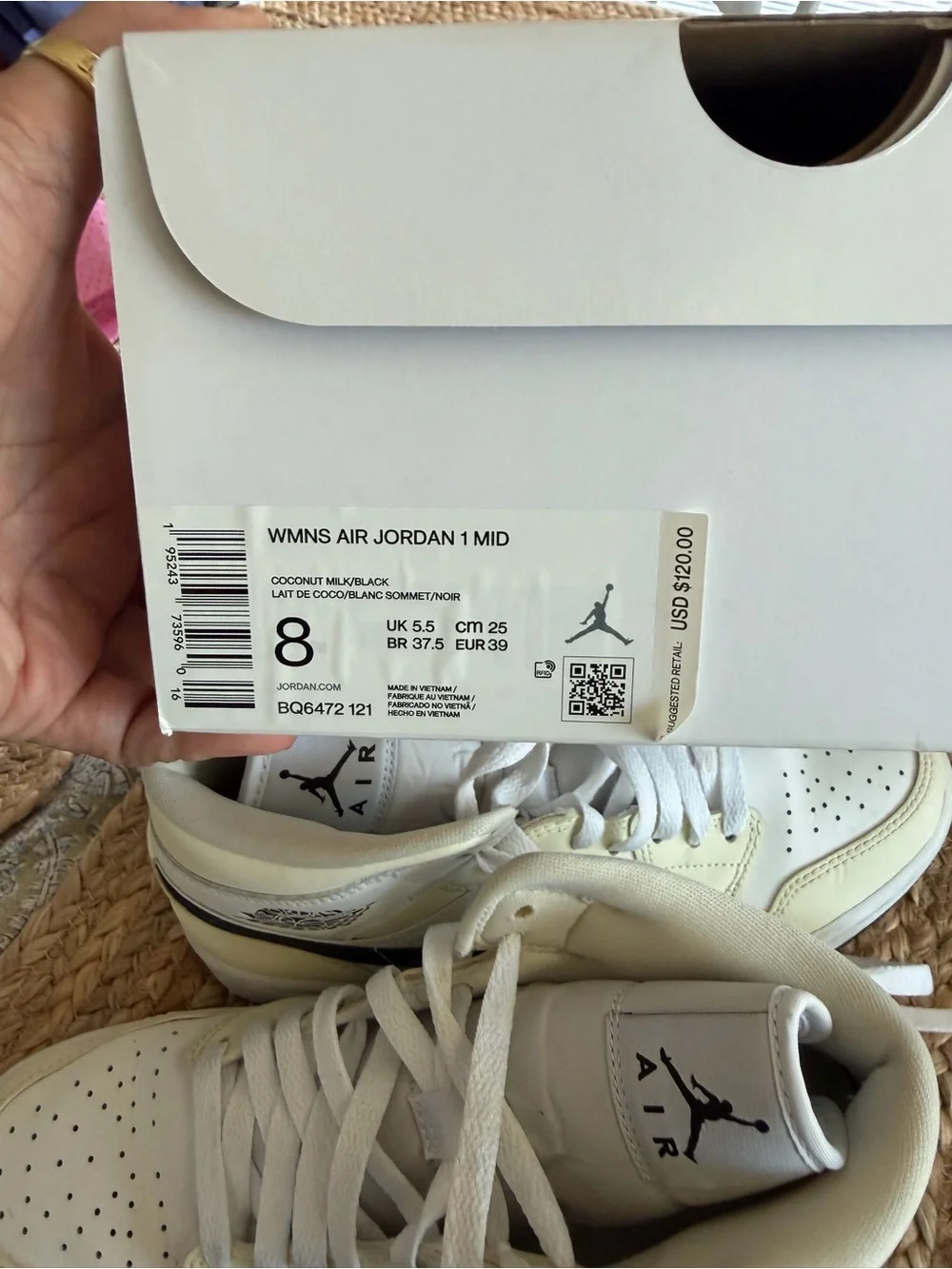 Jordan 1 Mid Coconut Milk with Black Swoosh